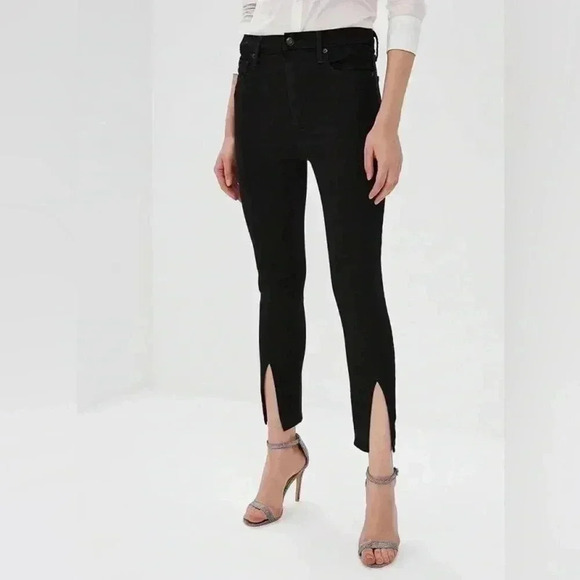GAP True Skinny Jeans High Rise Split Hem Front Ankle Slit Cropped Black Size 27 - Picture 2 of 16